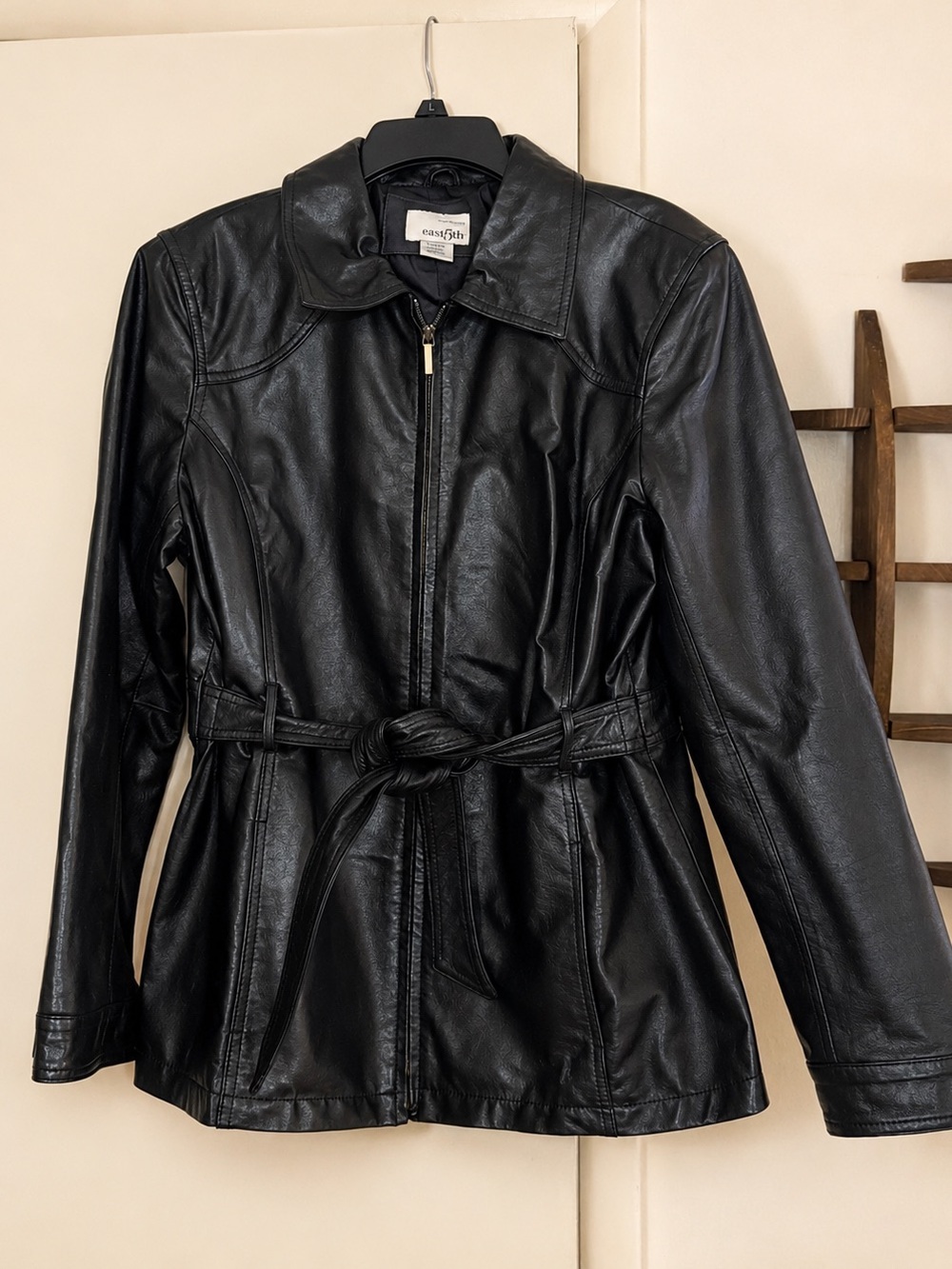 East 5th Black Faux Leather Belted Jacket